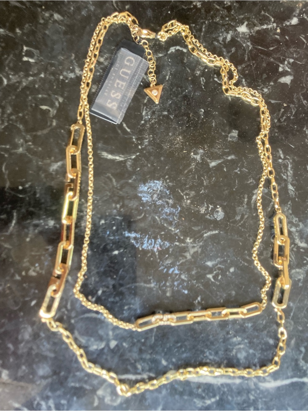 GUESS Gold Layered Link & Cable Necklace w G crystal